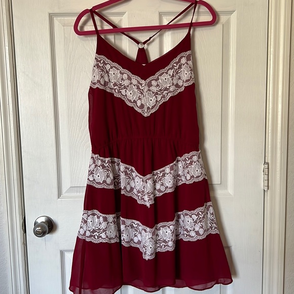 Red with White Lace Detail Racerback Dress with Adjustable Straps - Picture 1 of 2